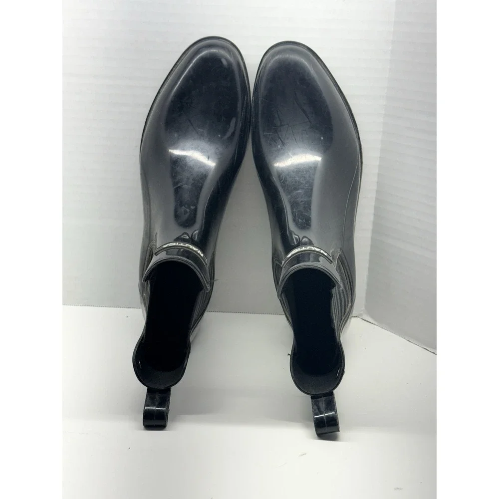 Nautica Women's Sz 10 Black Glossy‎ Rubber W/ Glitter Accents Ankle Rain Boots